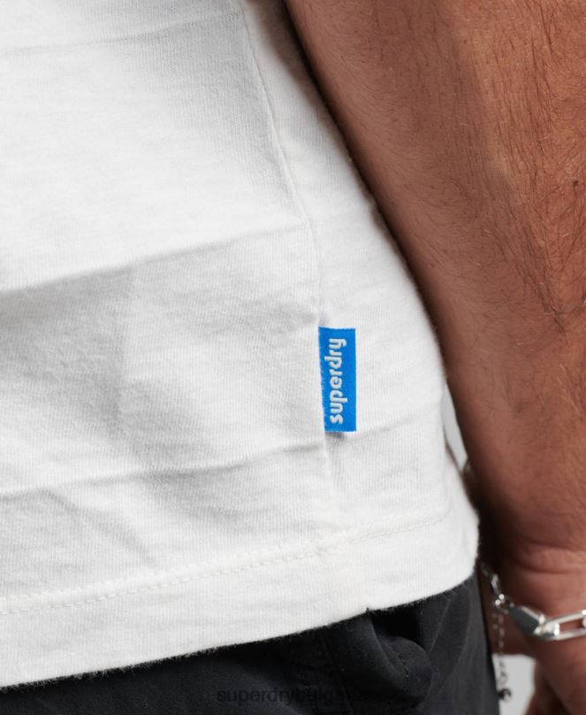 Superdry облекло N00H10 бяло мъже тениска с ретро текстура от органичен памук