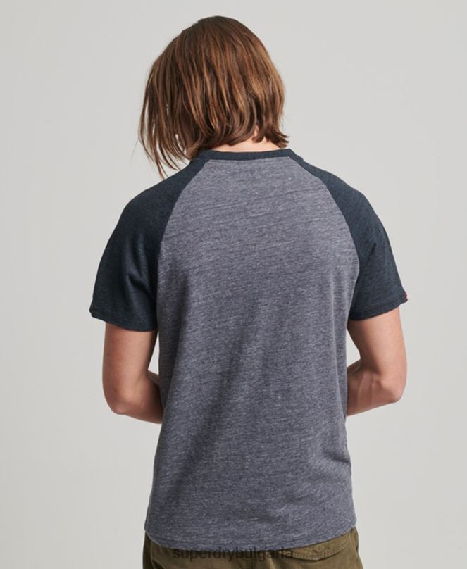Superdry облекло N00H115 военноморски флот мъже реколта страхотна тениска тип реглан с апликации за открито
