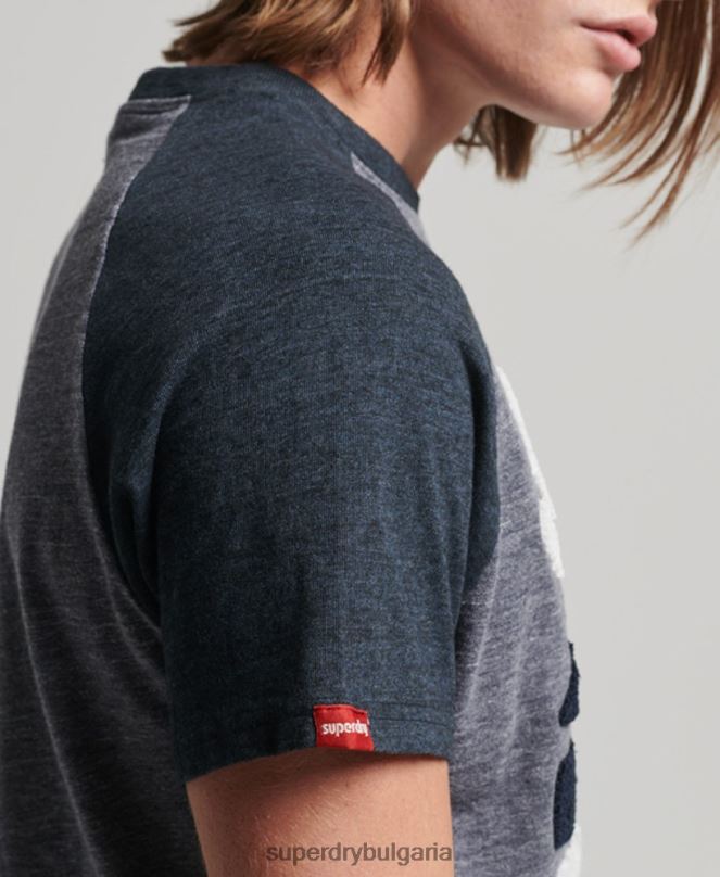 Superdry облекло N00H115 военноморски флот мъже реколта страхотна тениска тип реглан с апликации за открито