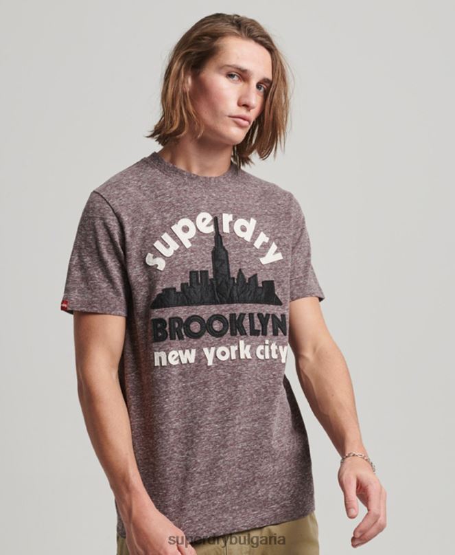 Superdry облекло N00H116 кафяво мъже страхотна тениска с апликации за открито
