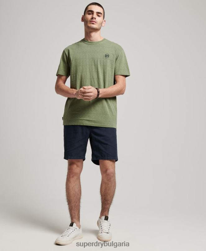 Superdry облекло N00H121 каки мъже тениска с ретро текстура от органичен памук