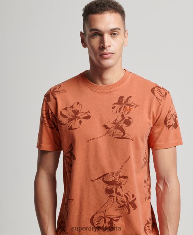 Superdry облекло N00H122 оранжево мъже тениска с пребоядисани щампи