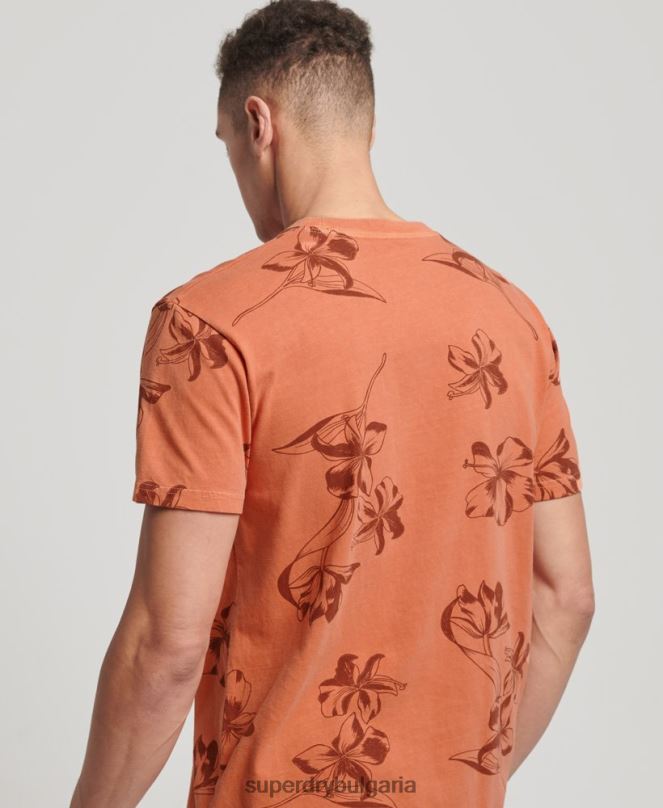 Superdry облекло N00H122 оранжево мъже тениска с пребоядисани щампи