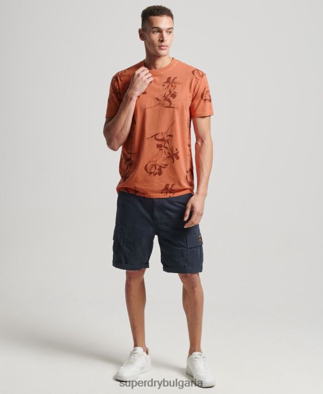 Superdry облекло N00H122 оранжево мъже тениска с пребоядисани щампи