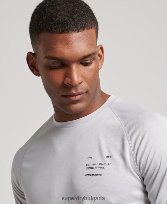 Superdry облекло N00H1421 светло сив мъже train active графична тениска с къс ръкав