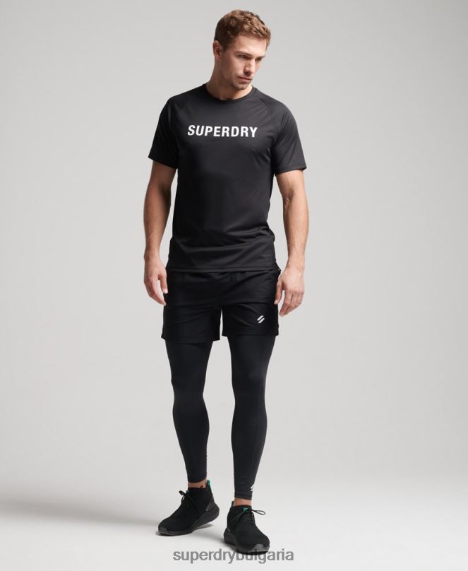 Superdry облекло N00H1430 черен мъже train active тениска с къс ръкав с лого