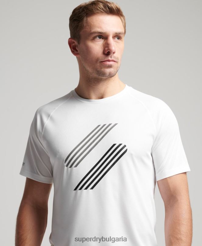 Superdry облекло N00H1435 бяло мъже активна тениска със заключване на влак
