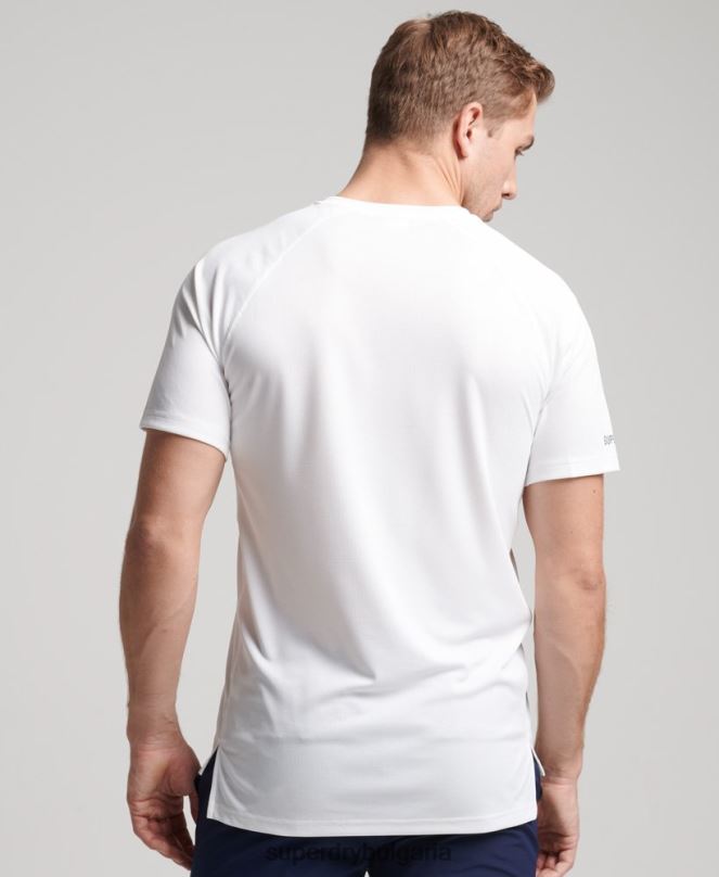 Superdry облекло N00H1435 бяло мъже активна тениска със заключване на влак