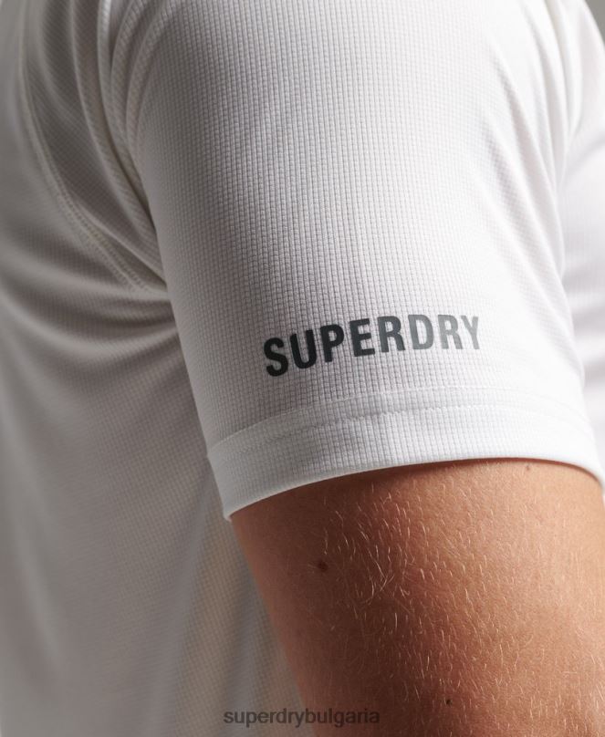 Superdry облекло N00H1435 бяло мъже активна тениска със заключване на влак