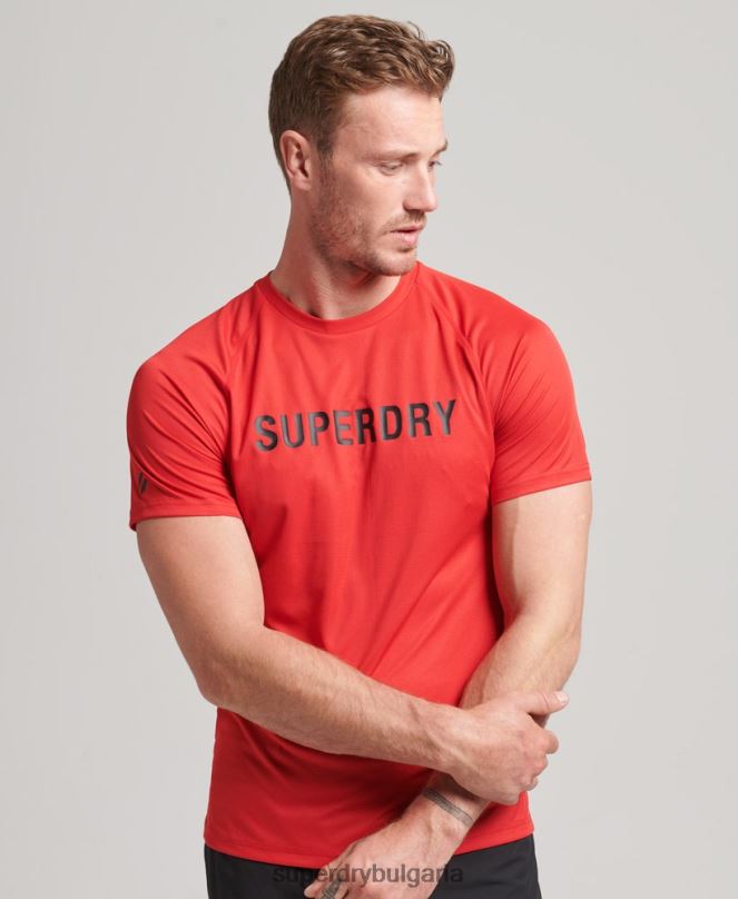 Superdry облекло N00H1436 червен мъже train active тениска с къс ръкав с лого