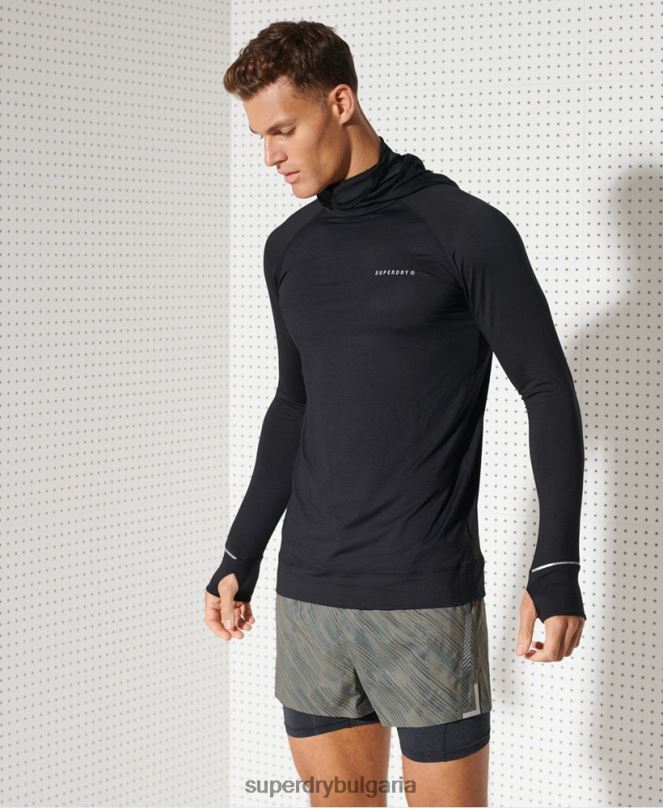 Superdry облекло N00H1437 черен мъже горна част от средния слой с качулка