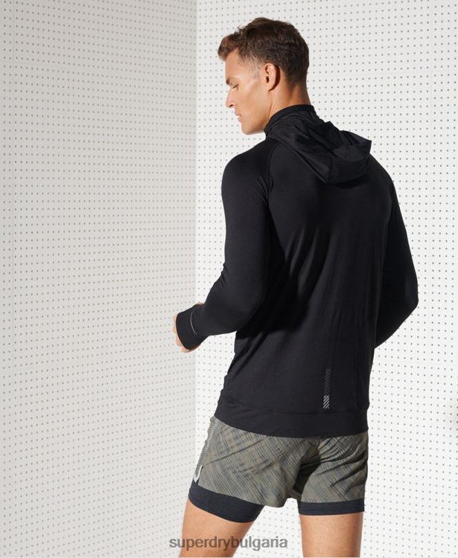 Superdry облекло N00H1437 черен мъже горна част от средния слой с качулка