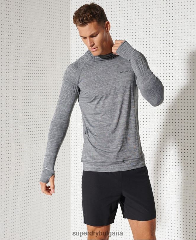 Superdry облекло N00H1439 тъмно сив мъже горна част от средния слой с качулка