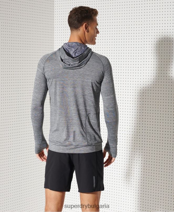 Superdry облекло N00H1439 тъмно сив мъже горна част от средния слой с качулка