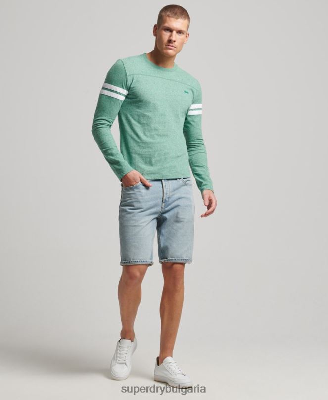 Superdry облекло N00H1456 зелено мъже органичен памук ретро лого куотърбек горнище