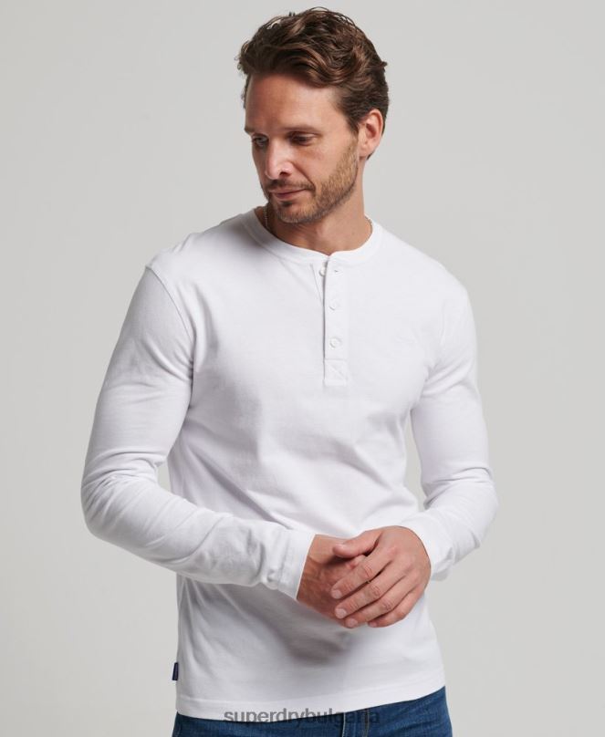 Superdry облекло N00H1460 бяло мъже органичен памук реколта лого бродирани henley топ