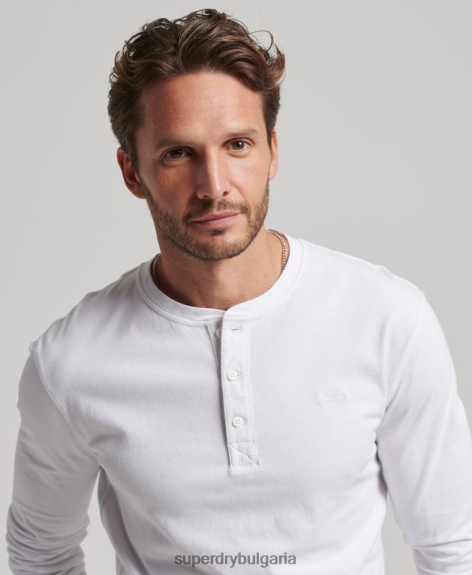 Superdry облекло N00H1460 бяло мъже органичен памук реколта лого бродирани henley топ