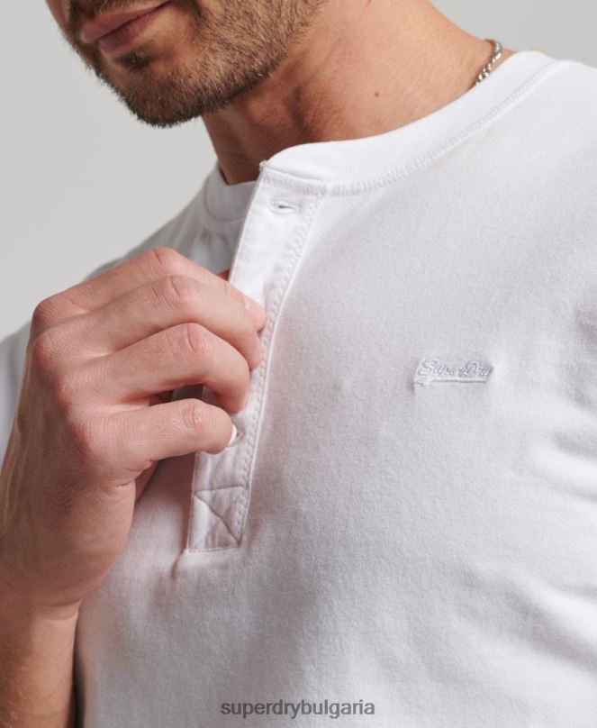 Superdry облекло N00H1460 бяло мъже органичен памук реколта лого бродирани henley топ