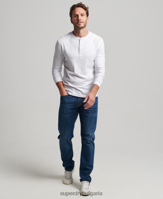 Superdry облекло N00H1460 бяло мъже органичен памук реколта лого бродирани henley топ
