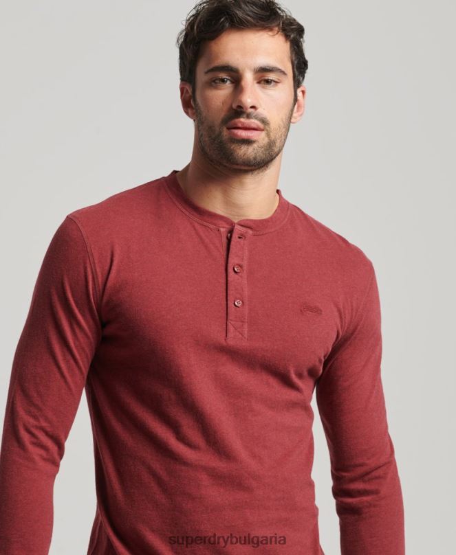 Superdry облекло N00H1461 червен мъже органичен памук реколта лого бродирани henley топ