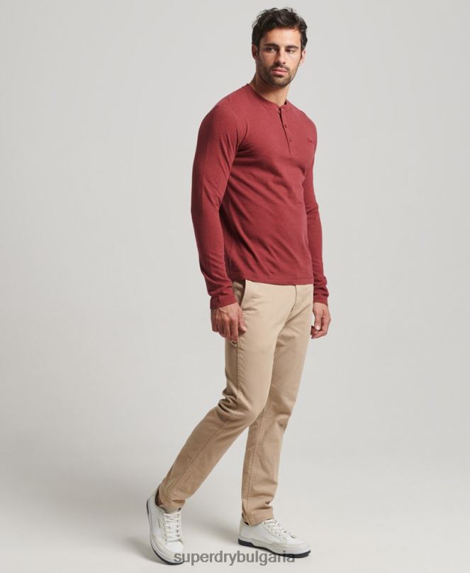 Superdry облекло N00H1461 червен мъже органичен памук реколта лого бродирани henley топ