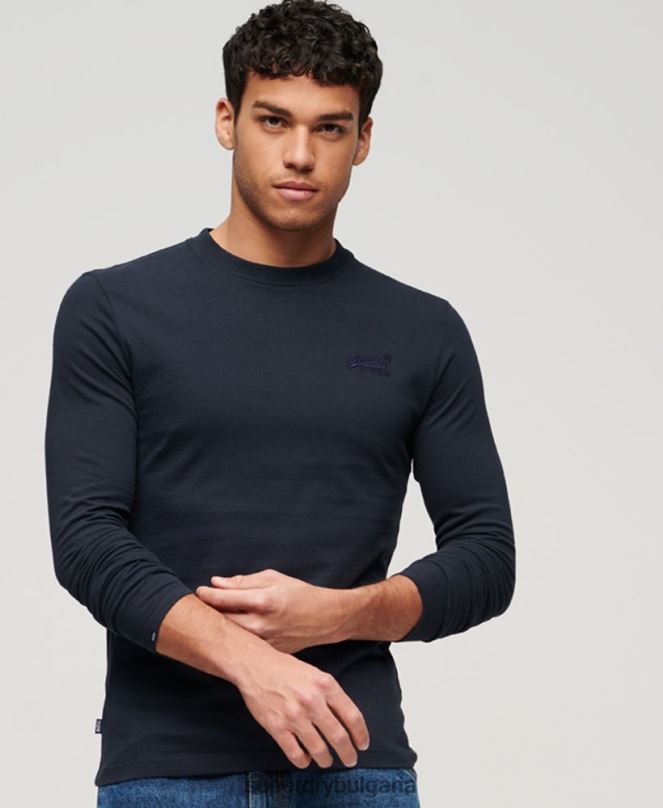 Superdry облекло N00H1462 военноморски флот мъже горнище с ретро лого от органичен памук, бродирано