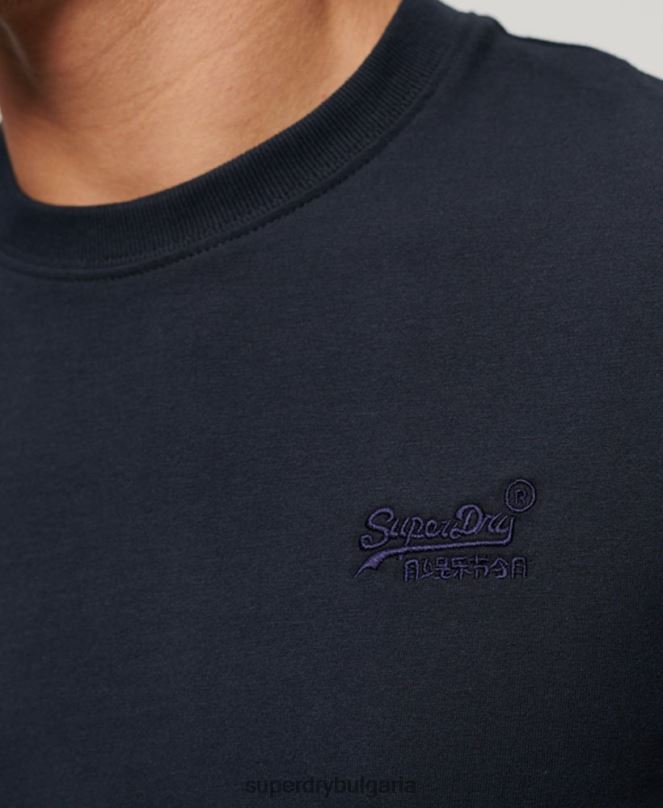 Superdry облекло N00H1462 военноморски флот мъже горнище с ретро лого от органичен памук, бродирано