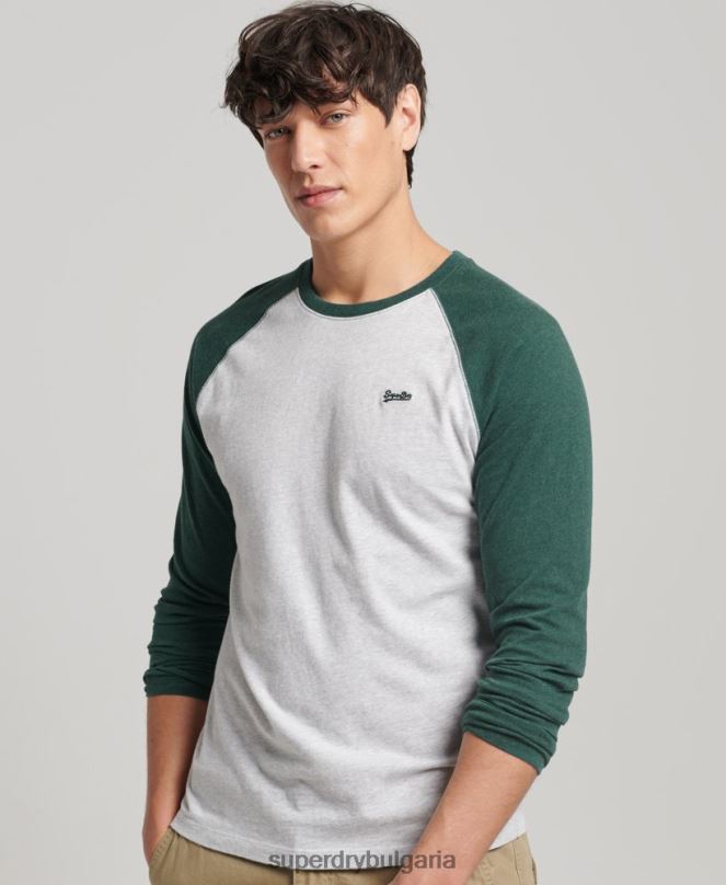 Superdry облекло N00H1464 зелено мъже Бейзболна топка с дълъг ръкав от органичен памук