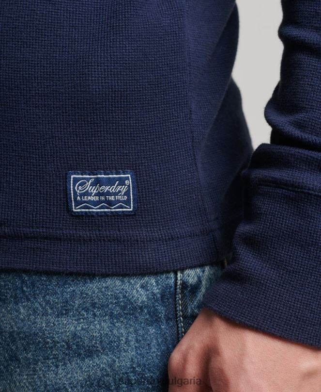 Superdry облекло N00H1465 военноморски флот мъже вафлено горнище с дълъг ръкав от органичен памук