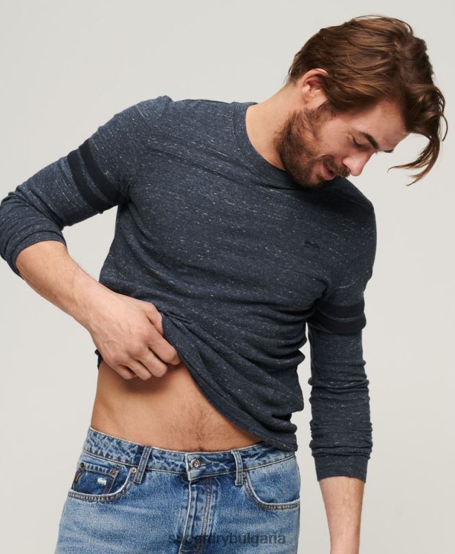 Superdry облекло N00H1466 военноморски флот мъже органичен памук ретро лого куотърбек горнище