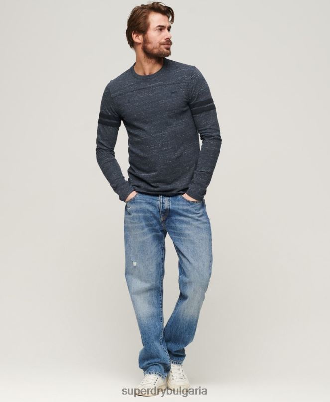 Superdry облекло N00H1466 военноморски флот мъже органичен памук ретро лого куотърбек горнище