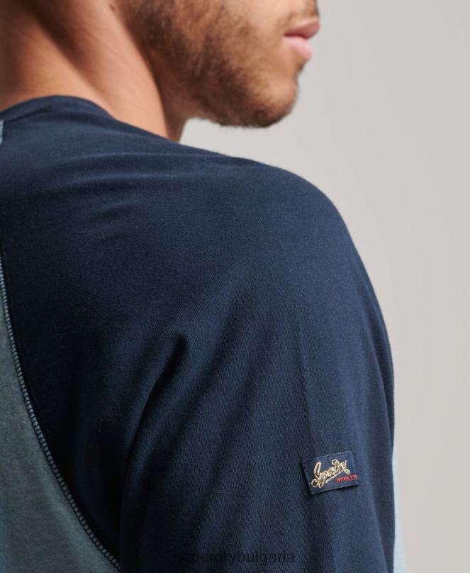 Superdry облекло N00H1467 син мъже реглан топ с ретро лого от органичен памук с дълъг ръкав