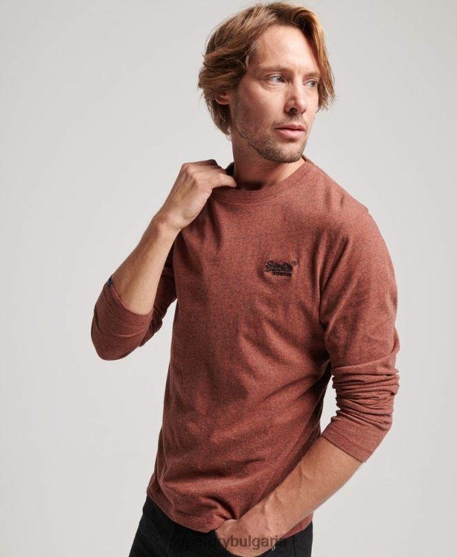 Superdry облекло N00H1468 червен мъже горнище с ретро лого от органичен памук, бродирано