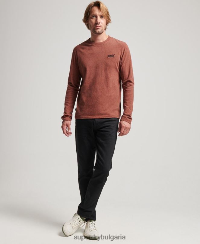 Superdry облекло N00H1468 червен мъже горнище с ретро лого от органичен памук, бродирано