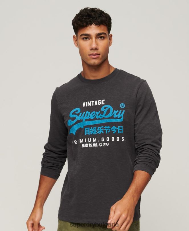 Superdry облекло N00H1469 черен мъже тениска с дълги ръкави с ретро лого