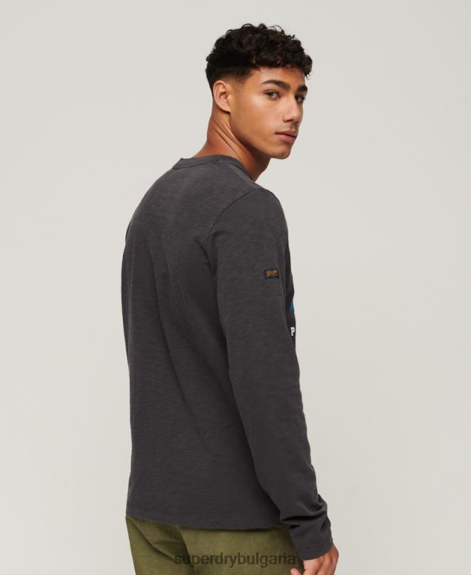 Superdry облекло N00H1469 черен мъже тениска с дълги ръкави с ретро лого