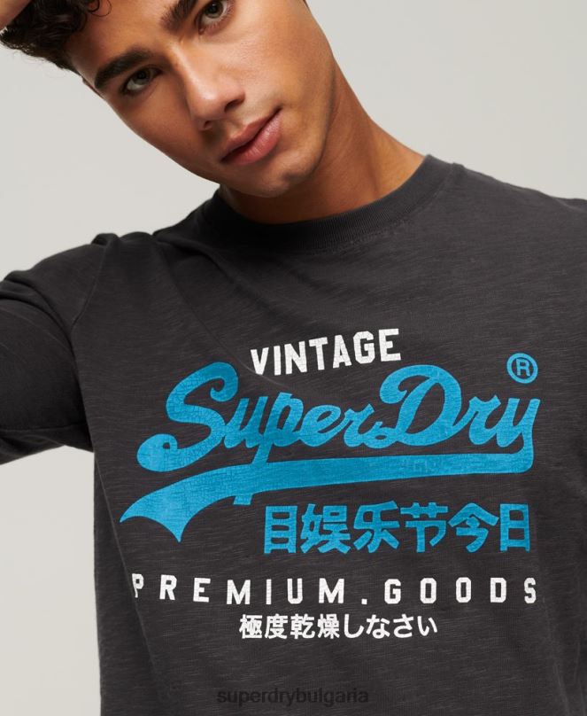Superdry облекло N00H1469 черен мъже тениска с дълги ръкави с ретро лого