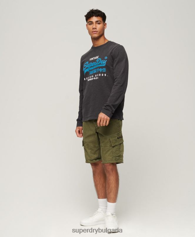 Superdry облекло N00H1469 черен мъже тениска с дълги ръкави с ретро лого