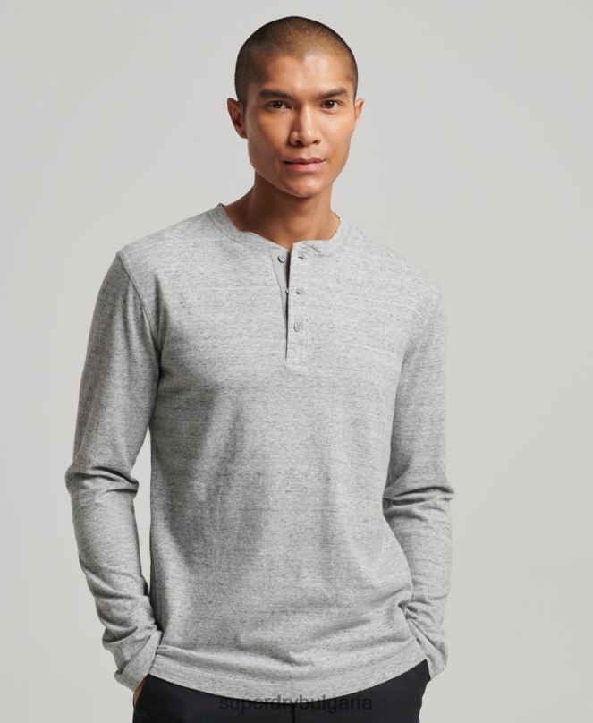 Superdry облекло N00H1470 сиво мъже органичен памук реколта лого бродирани henley топ