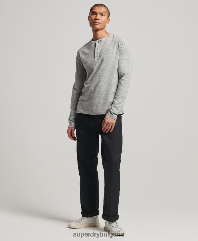 Superdry облекло N00H1470 сиво мъже органичен памук реколта лого бродирани henley топ