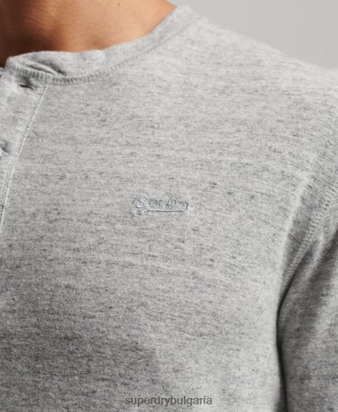 Superdry облекло N00H1470 сиво мъже органичен памук реколта лого бродирани henley топ