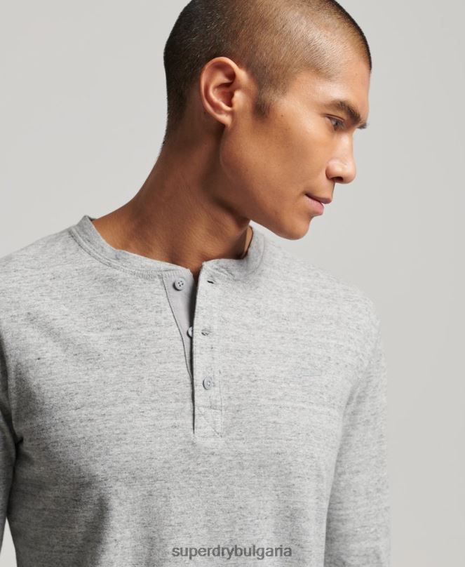 Superdry облекло N00H1470 сиво мъже органичен памук реколта лого бродирани henley топ