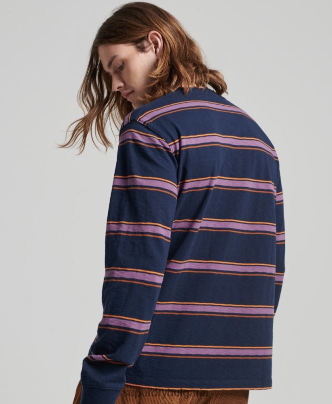 Superdry облекло N00H1471 военноморски флот мъже органичен памук ретро текстурирани райе топ