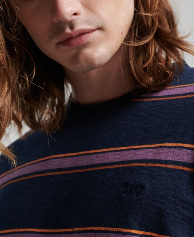 Superdry облекло N00H1471 военноморски флот мъже органичен памук ретро текстурирани райе топ