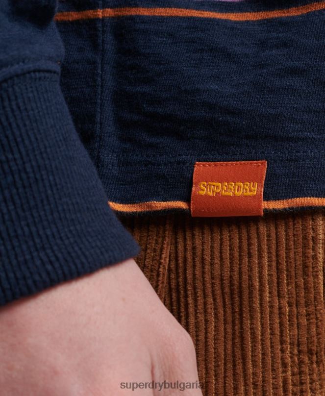 Superdry облекло N00H1471 военноморски флот мъже органичен памук ретро текстурирани райе топ