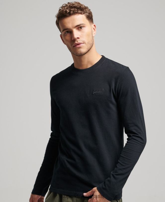Superdry облекло N00H1475 черен мъже горнище с ретро лого от органичен памук, бродирано