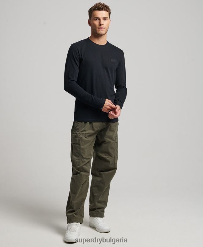 Superdry облекло N00H1475 черен мъже горнище с ретро лого от органичен памук, бродирано