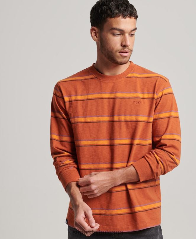 Superdry облекло N00H1476 кафяво мъже органичен памук ретро текстурирани райе топ