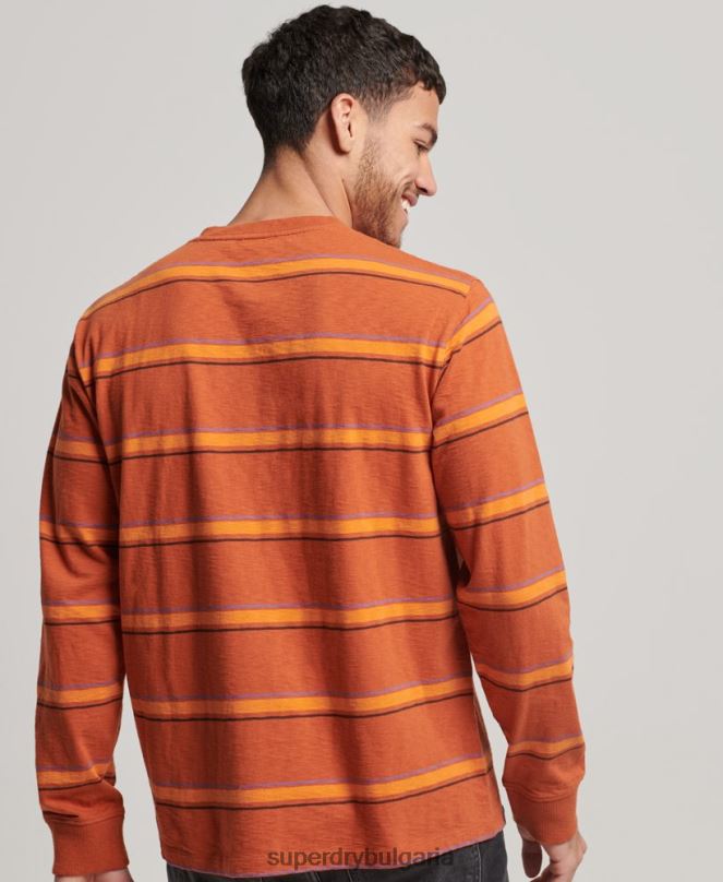 Superdry облекло N00H1476 кафяво мъже органичен памук ретро текстурирани райе топ