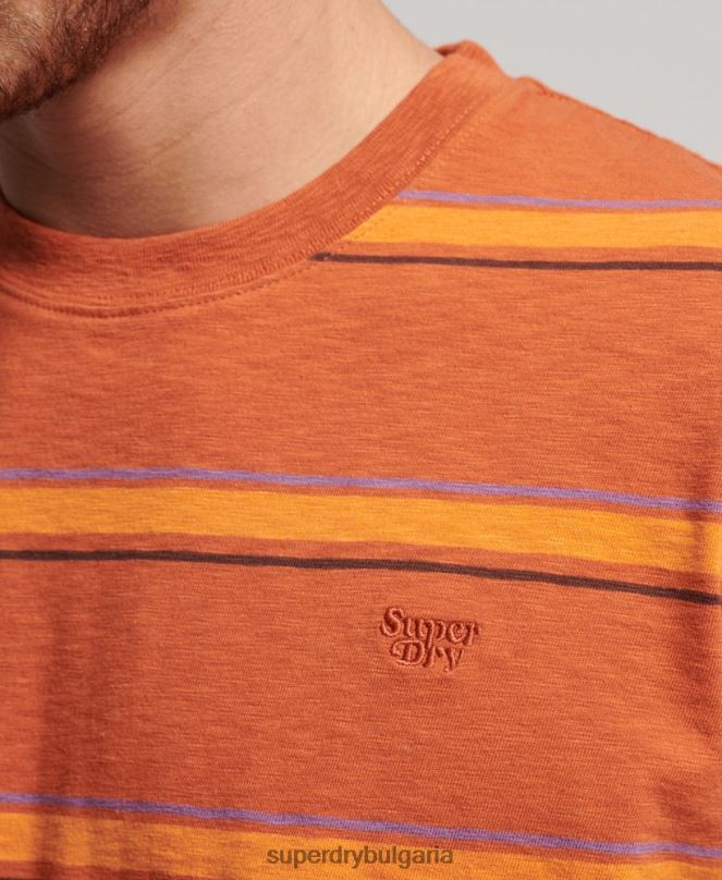 Superdry облекло N00H1476 кафяво мъже органичен памук ретро текстурирани райе топ